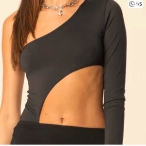Edikted One-Shoulder Cutout Bodysuit - Black